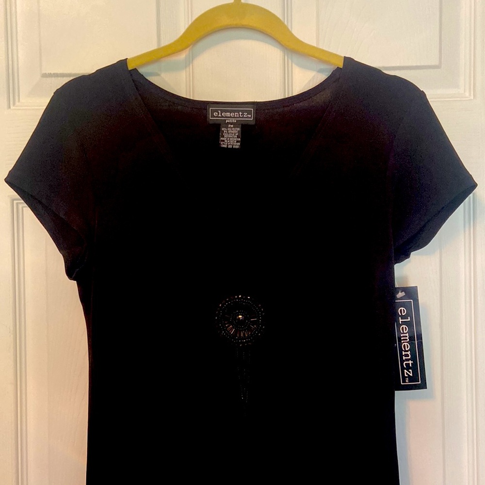 Elementz Size Petite M (PM) Black Dress with Beaded Embellishment New with Tag